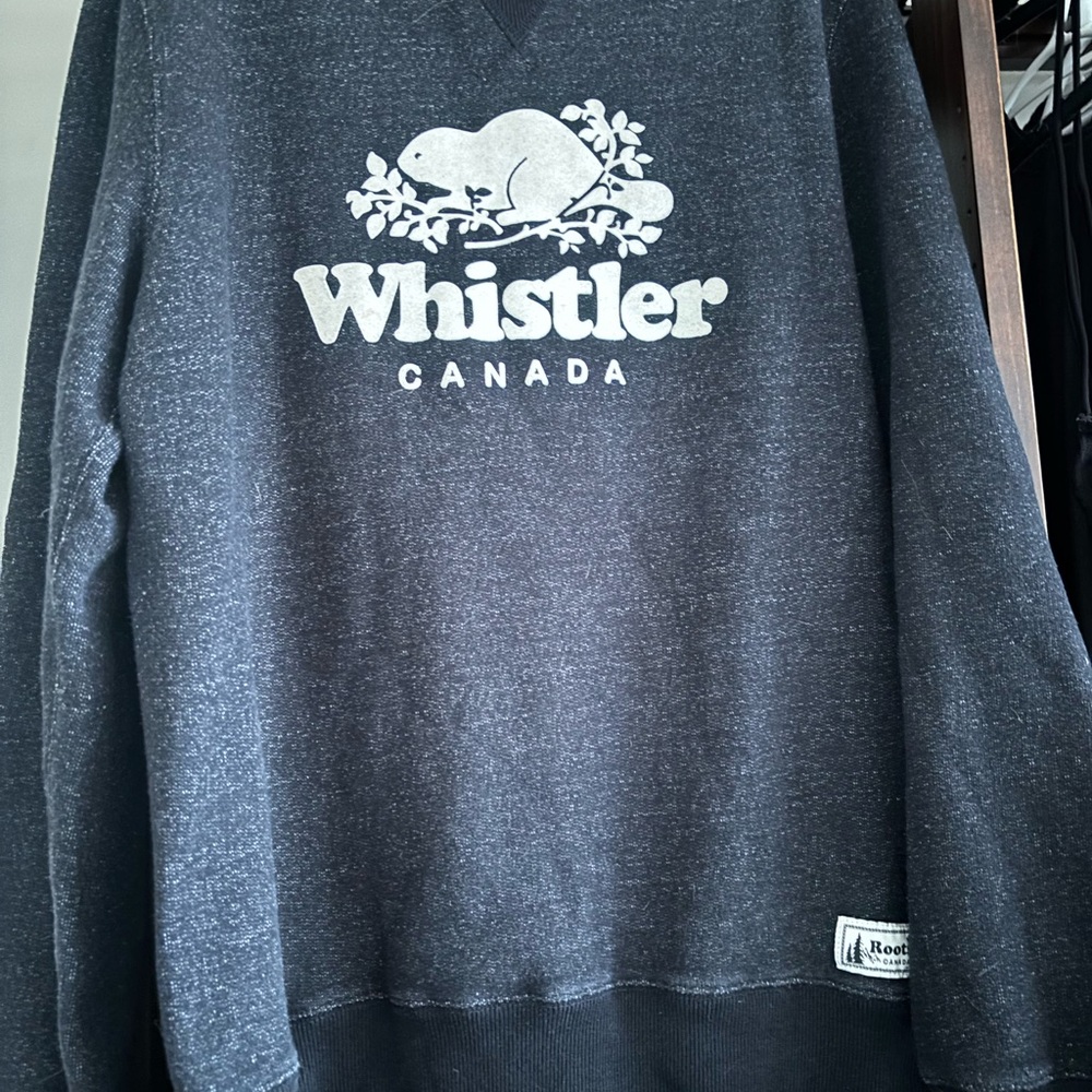 Roots Whistler Canada Charcoal Black Marle Crewneck Sweater Large Slim Fit